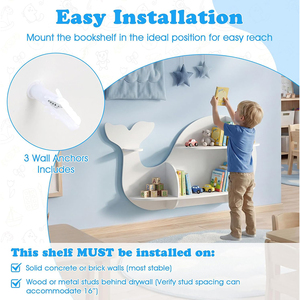 <span class=keywords><strong>Estante</strong></span> de Pared con Forma de Ballena, Estantería <span class=keywords><strong>Flotante</strong></span> de Madera con 6 Estantes Abiertos <span class=keywords><strong>para</strong></span> Habitación Infantil o Guardería - Product Image 6