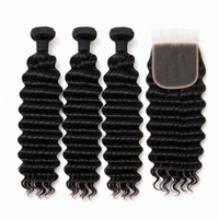 Extensions de cheveux naturels bouclés crépus Deep Wave avec closure HD 5x5, 18-22 pouces, pour installation par couture