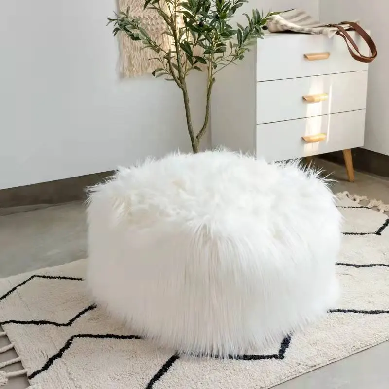 faux fur stool Customization size New soft round Luxury fur beanbag bean bag sofa for children adult