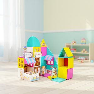 Ensemble de tuiles magnétiques en gros sur le thème des marchés DIY avec figurines, jouet éducatif pour enfants, conforme aux normes ASTM EN71 CPC CE - Product Image 2
