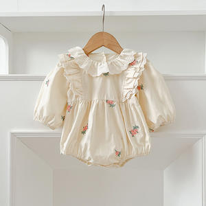 Body Vintage Floreale per Neonati con Colletto in Pizzo Arricciato, Maniche Lunghe, Morbido Cotone, <span class=keywords><strong>Elegante</strong></span> Outfit per Bambina 0-24 Mesi - Product Image 3