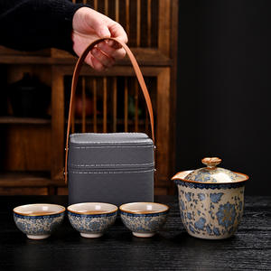 Retro Blue And White Kung Fu <b>Tea</b> <b>Set</b> With Lid Portable Travel Outdoor Use Ceramic Teapot And Cups <b>Set</b> For Business Gifts - Product Image 3