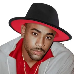 BESTELLA-قبعة رجالي وحريمي, قبعة رجالي كلاسيك من الصوف لون واحد ، قبعة فيدورا بحافة مسطحة ، قبعة رجالي وحريمي ، لون أحمر من الأسفل ، قبعة نسائية مثيرة