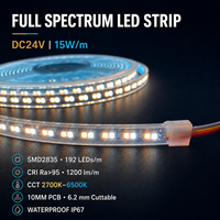 Bande LED étanche IP67 à spectre complet 24V, CRI95 élevé, SMD2835, 192 LED/m, blanc réglable, ruban lumineux flexible
