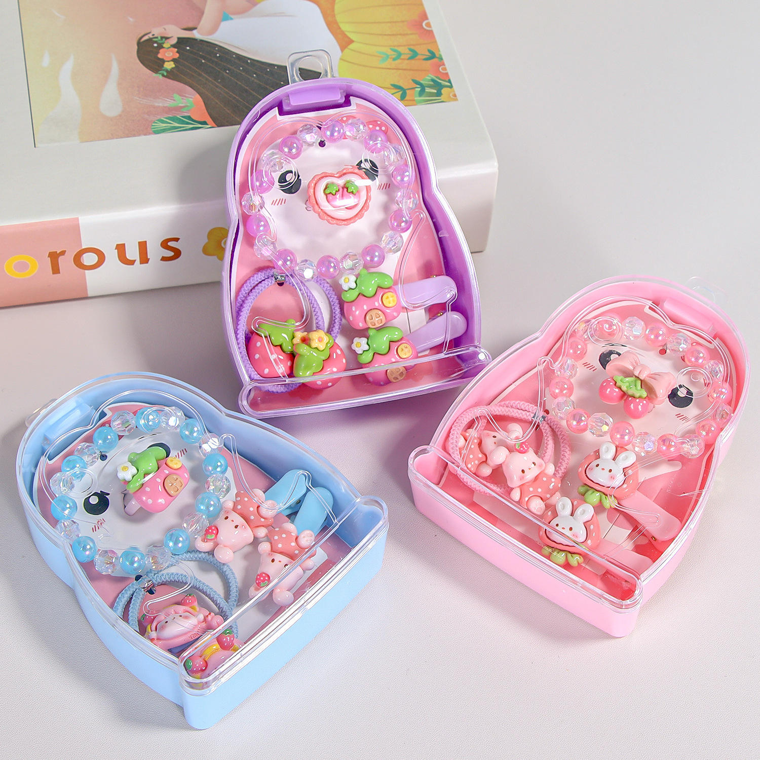 202 Short Chain Penguin Hair Accessories Bracelet Headband Set 1 Box