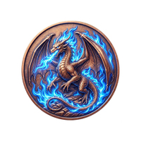 Pièce de monnaie commémorative Dragon Flamme Bleue en Cuivre 1 oz, Zodiaque Chinois 12 Animaux, Impression UV, Technique Hydraulique, Modèle