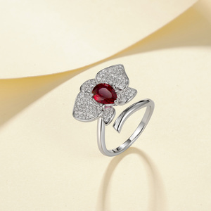 925 <b>Silver</b> Cultivated Ruby <b>Ring</b> Shines, <b>Adjustable</b>,Flower-Shaped,Perfect Gift for Girls for Engagement and Proposal Occasions L - Product Image 2