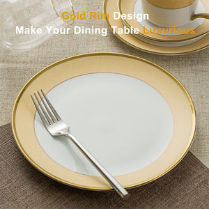 Juego de Vajilla de Porcelana de Lujo TQ, Blanco con Estampado Dorado, Platos Redondos de Cerámica, Juegos de Vajilla - Product Image 6