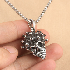yunnique Stainless Steel Skull Pendant With Covid 19 Mask Design Punk Retro <b>Men's</b> Necklace Themed Charm Geometric Skeleton Style - Product Image 3