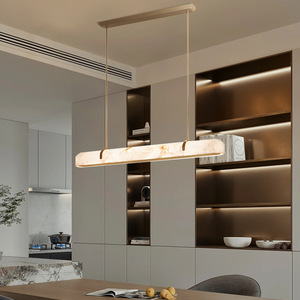 Lampadario Moderno in Alabastro di Lusso per Sala da Pranzo e Bar, Lampada a Sospensione Artistica Personalizzata per Villa, Isola Cucina, Lineare in Ottone - Product Image 3