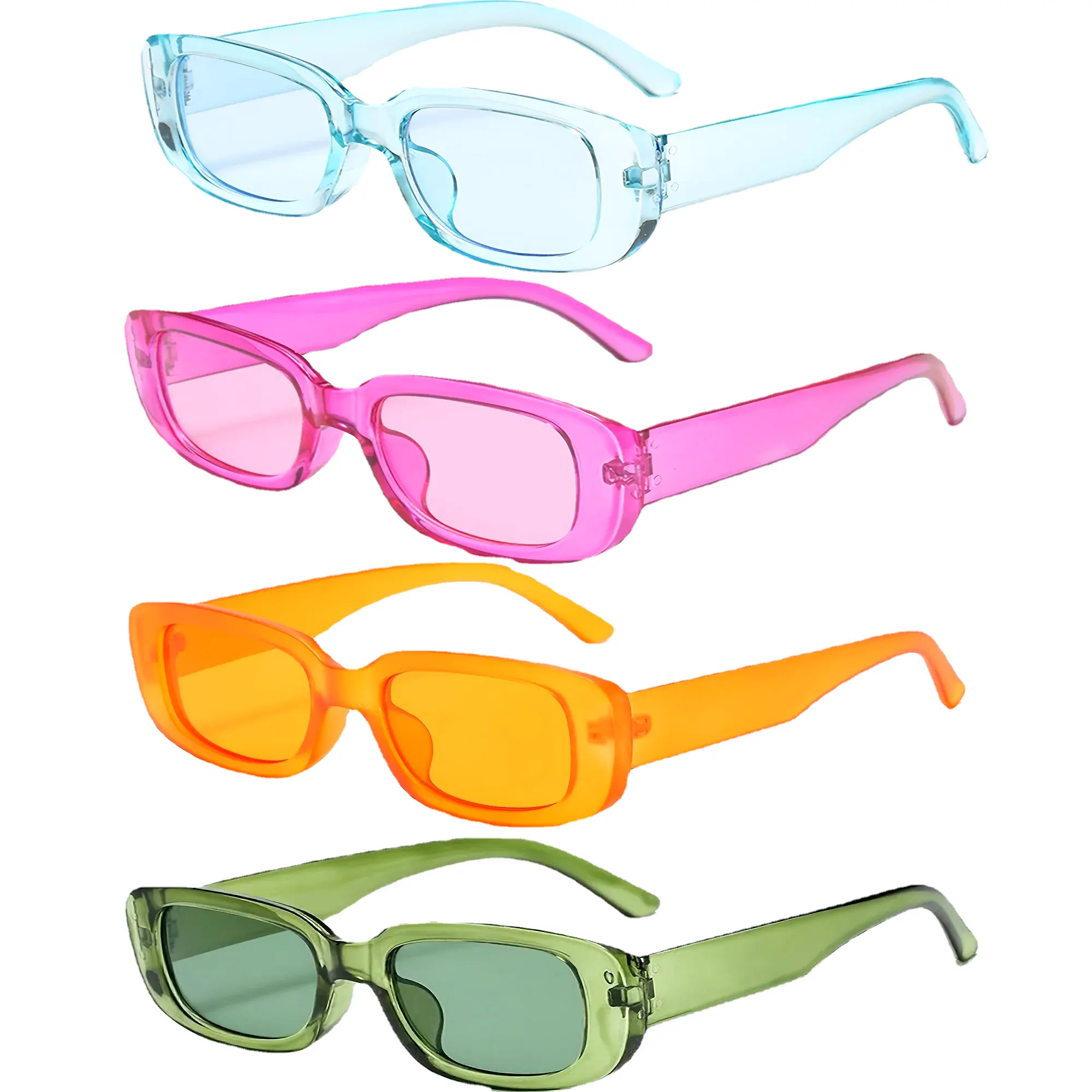 4 adet/takım dikdörtgen çerçeve gözlük kadın erkek şeker renk Y2K moda gözlük Vintage açık gözlük UV400