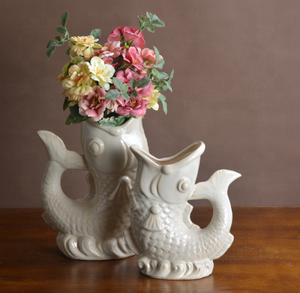 Sculptures de poissons uniques en céramique, pot en forme de poisson émaillé bleu craquelé et usé, pot à cactus, jardinière pour plantes, <span class=keywords><strong>vase</strong></span> - Product Image 2