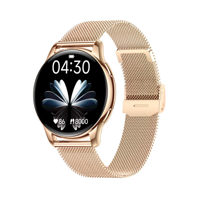 Round Shape Sport Smart Watch for Women Girls with Compass Silicone Band AMOLED Display Best Fitness Tracker