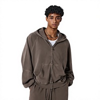 Vente en gros usine Beingmove Sweat à capuche zippé unisexe oversize en molleton uni couleur café délavé pour le streetwear