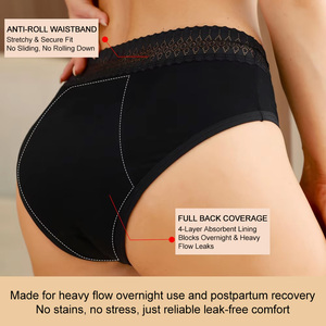 Culottes menstruelles réutilisables en coton Oeko-Tex pour femmes, avec dentelle, 4 couches absorbantes, anti-fuites, vente en gros OEM - Product Image 3