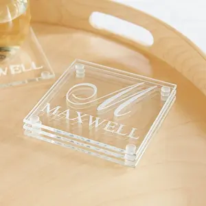 Temperli şeffaf cam coaster özelleştirilmiş kare yuvarlak cam bardak fiyat