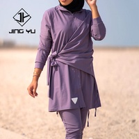 Traje de Baño Musulmán de Alta Calidad para Mujer, Color Sólido, con Lazos Laterales, Personalizado por el Fabricante