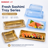 Sunzza Boîte à emporter pour sushis Plateau à sushi en plastique bleu transparent avec couvercle anti-buée Conteneur rectangulaire à emporter pour sashimi