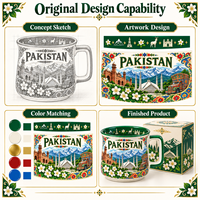 Souvenirs du Pakistan, tasse en céramique avec illustration de la mosquée Faisal, boîte cadeau, souvenir de voyage personnalisé, monument asiatique, tasse souvenir OEM ODM en gros