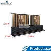 Présentoir de sol personnalisable avec pages rabattables et tiroirs, en métal, pour échantillons de revêtements de sol en showroom