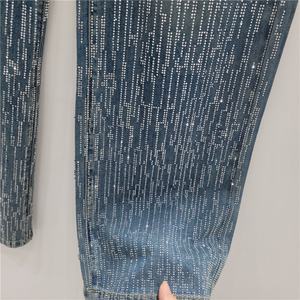 Jeans de Pierna Ancha y Recta con Diamantes, Estilo Europeo y Americano para Mujer, Diseño Exclusivo, Cielo Estrellado, Industria Pesada, 2025 - Product Image 2