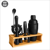 Ensemble de shaker à cocktail, kit d'outils de bar pour barman mixologie avec support élégant en bambou, kit de bar: cuillère à mélanger shaker Muddler Jigger