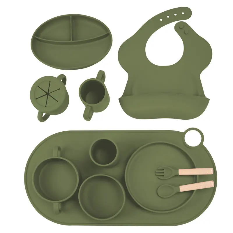 Conjunto de silicone para alimentação de alimentos, conjunto de tigela para bebês com caixa
