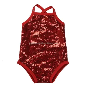 Boutique Western vendita calda neonate pagliaccetti fionda rosso paillettes Sparkle strass bambino neonato body senza maniche