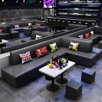 Modüler Kavisli Koyu Renk Modern KTV Eğlence Seti Kabin Koltuğu RGB LED Paslanmaz Çelik Sehpa Gece Kulübü Otel Mobilyası