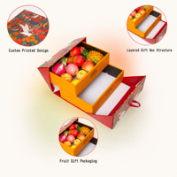 Boîte Cadeau de Fruits en Gros, Boîte Cadeau en Carton Premium à Deux Niveaux avec Poignée en Tissu pour Cadeaux d'Entreprise et Festifs