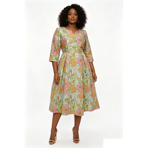 Vestidos de fiesta elegantes con estampado floral, de spandex y poliéster de primera calidad, populares para iglesia, para mujeres de talla grande. - Product Image 3