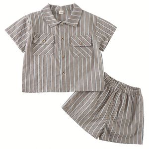 Ensemble d'été de 2 pièces en coton pour enfants, garçons <span class=keywords><strong>et</strong></span> filles, robe <span class=keywords><strong>et</strong></span> short à rayures Collection Sisters and Brothers - Product Image 6