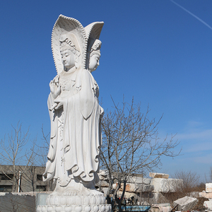 Cina famosa statua di Kwan Yin in marmo bianco in pietra scolpita all'aperto di alta qualità - Product Image 4