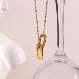 SMing 18พันทองชุบแหวนสแตนเลสClaspเพชรจี้คอInsแพ้ง่ายZircon Link Manสร้อยคอสําหรับชาย - Product Image 6