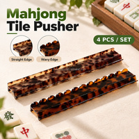 Poussoir de Mahjong en Acrylique Épais Effet Écaille de Tortue, Support Magnétique pour Tuiles 4 Pièces, Bord Ondulé Droit, pour Soirée de Jeu Club, Mahjong Américain