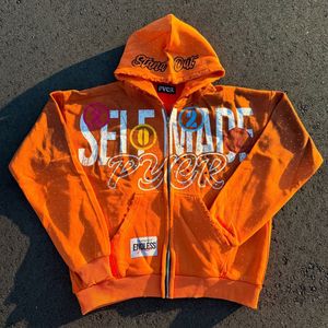 Sudaderas con capucha con cremallera, de algodón de gramaje alto, de corte holgado, con bordado personalizado, logotipo serigrafiado con efecto rasgado y pedrería, libres de impuestos en EE. UU. - Product Image 2