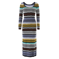 KD2387 Nouveautés Robe élégante vintage pour femme, printemps-automne, manches longues, robe mi-longue tricotée rayée pour femme