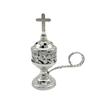 Brûleur d'encens en métal argenté et doré avec décoration d'objets religieux en forme de croix pour le parfum de bois de santal exploité par l'électricité