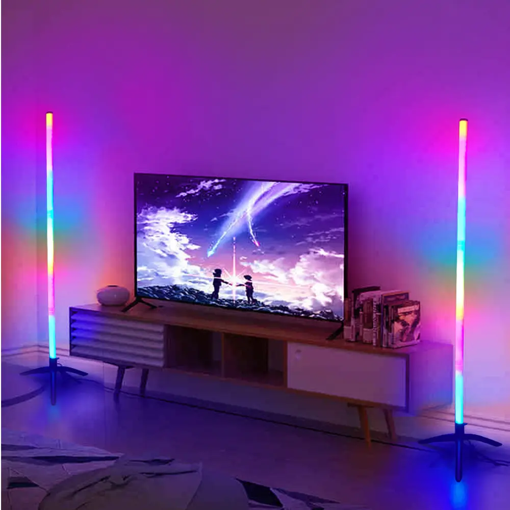 Decoración interior para el hogar, esquina inteligente, suelo de pie, lámpara estándar, iluminación moderna, suelo de pie, música, tubo LED RGB