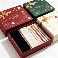 Boîte cadeau personnalisée, pailles en acier inoxydable 304 de qualité alimentaire, pailles réutilisables en métal, ensemble de pailles à boire avec brosse de nettoyage et pochette