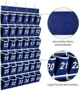 Organizador de Bolsillos para Aula con 36 Bolsillos Numerados Azules, Organizador de Almacenamiento para Teléfonos Celulares y Calculadoras con Ganchos Colgantes de Acero Inoxidable - Product Image 5