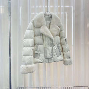 Oftbuy 2023 Nueva locomotora abrigo con Cuello de piel de visón real abrigo corto joven cálido chaqueta de motocicleta de plumón de <span class=keywords><strong>ganso</strong></span> blanco para <span class=keywords><strong>mujer</strong></span> - Product Image 3