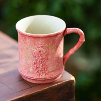 Ensemble de tasses en porcelaine rose cerise, rouge et café, style bambou, pour latte art, design moderne minimaliste, poignée exquise haut de gamme