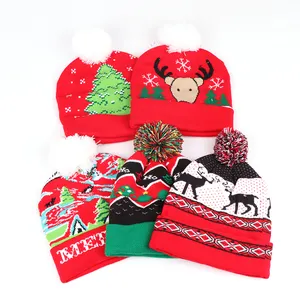 Topi Beanie perlengkapan pesta warna-warni liburan Natal LED bercahaya rajut dewasa kasual musim dingin untuk pria 5-7 hari