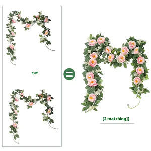 Décoration murale haut de gamme en rotin pivoine pour mariage, fleurs artificielles, feuilles de rose et camélia simulés - Product Image 2