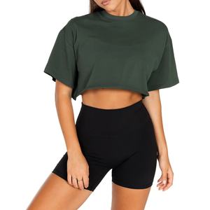 T-shirt de sport en coton pour femme, imprimé, manches courtes, danse, athlétique, yoga, haut court ample, style décontracté, tricoté compressé - Product Image 4