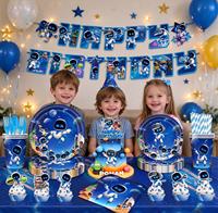 Décorations de fête sur le thème des astronautes robots, comprenant une bannière Joyeux Anniversaire, des assiettes, des gobelets, des pailles et des décorations de cupcakes, pour les fêtes d'anniversaire de garçons