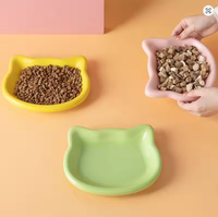 Comedero de silicona plano y poco profundo con diseño de cabeza de gato, portátil, con patrón sólido, ancho y plano, antifatiga, plato para comida húmeda de gatos