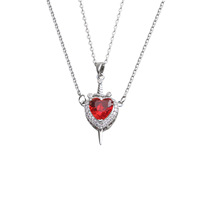 Collier de couple avec pendentif en forme de cœur en zircon, chaîne de clavicule en acier titane, collier en acier inoxydable, cadeau pour la Saint-Valentin