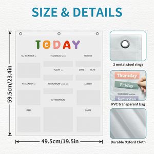 Tableau rectangulaire en tissu pour calendrier quotidien, 59.5cm x 49.5cm, gestion du temps pour l'école maternelle et la maternelle - Product Image 5